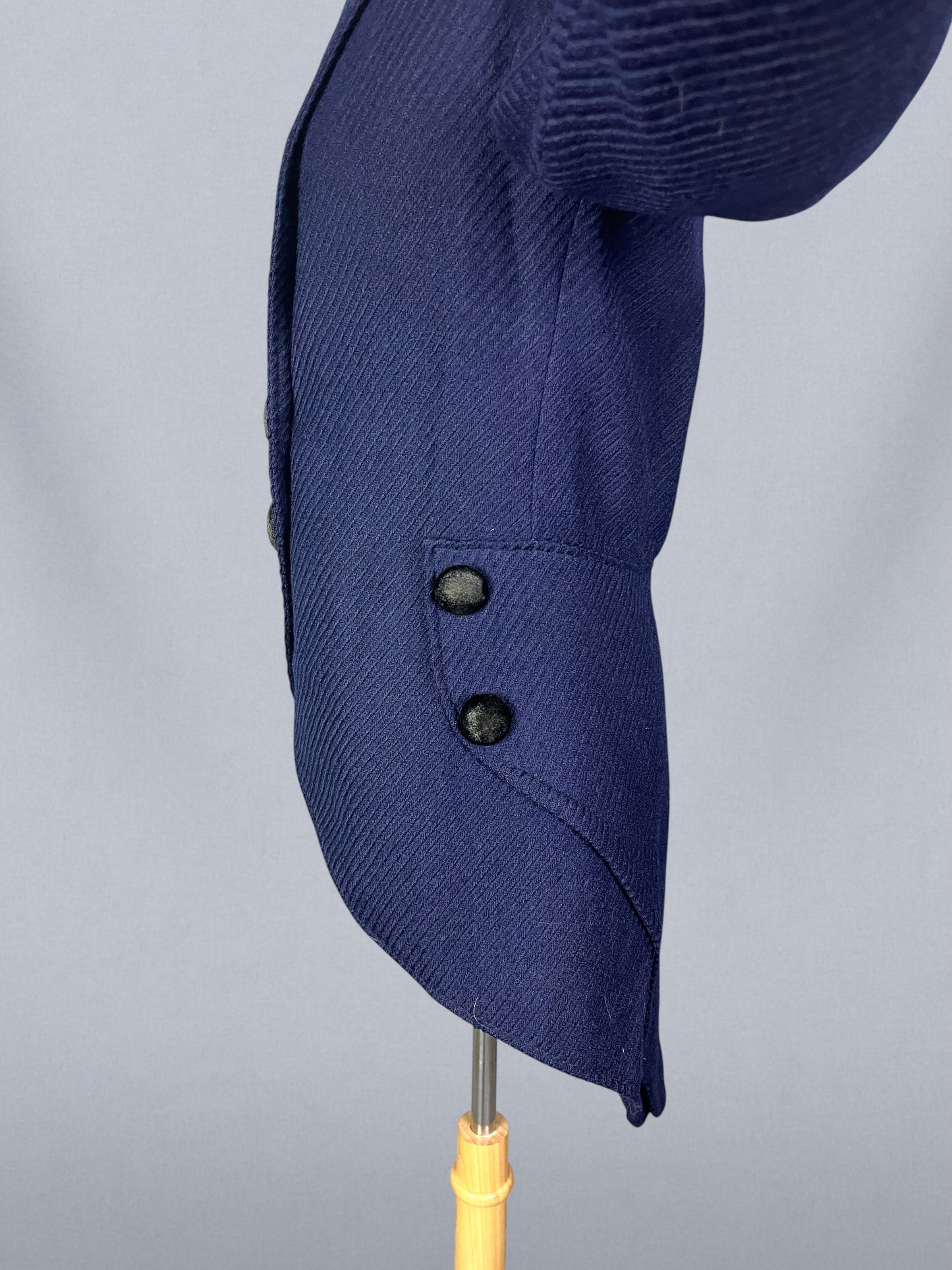 Antique 1910s Blue Wool Walking Suit with Plush Trim & Covered Buttons, Edwardian Two-Piece, XS - S