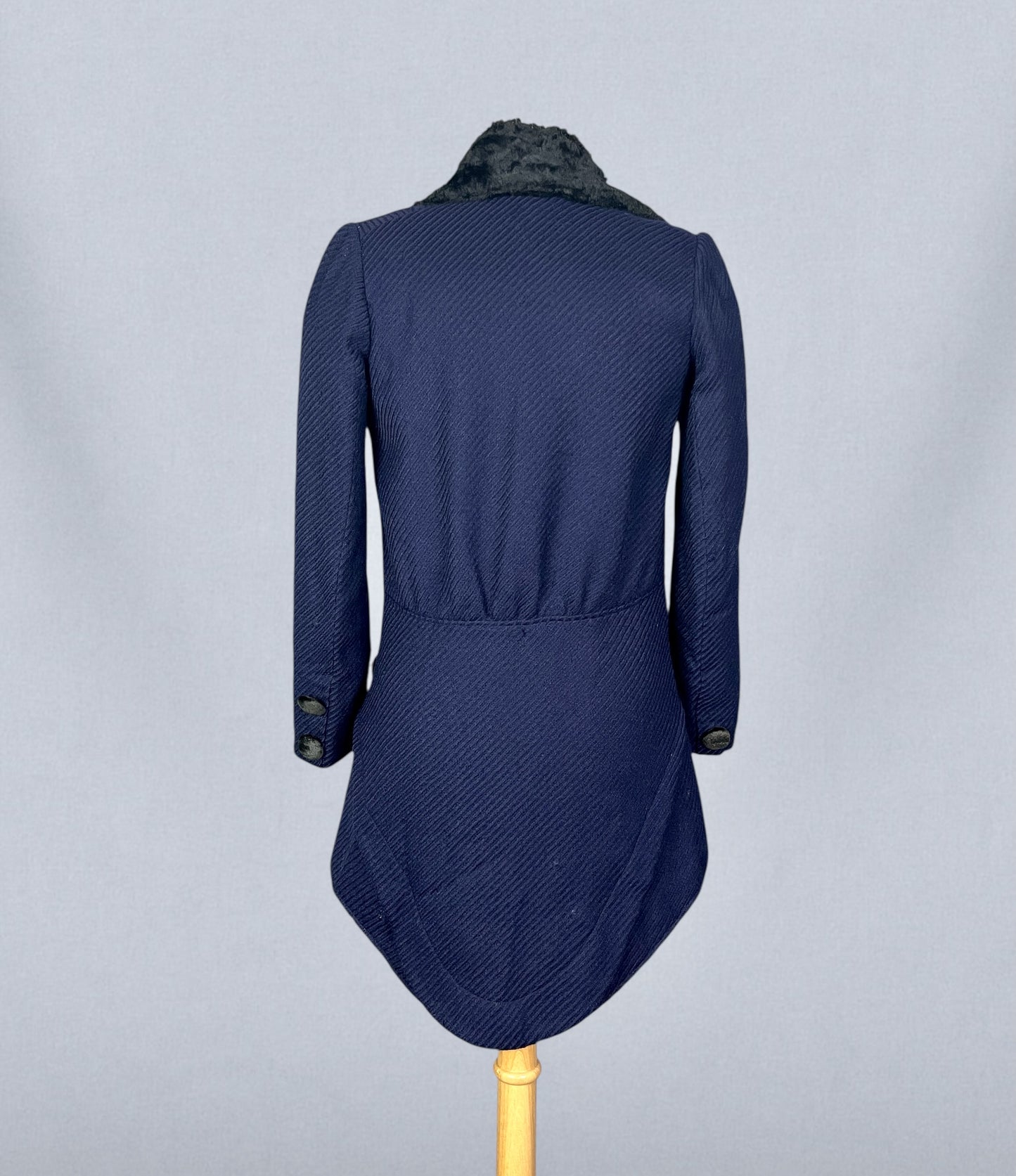 Antique 1910s Blue Wool Walking Suit with Plush Trim & Covered Buttons, Edwardian Two-Piece, XS - S