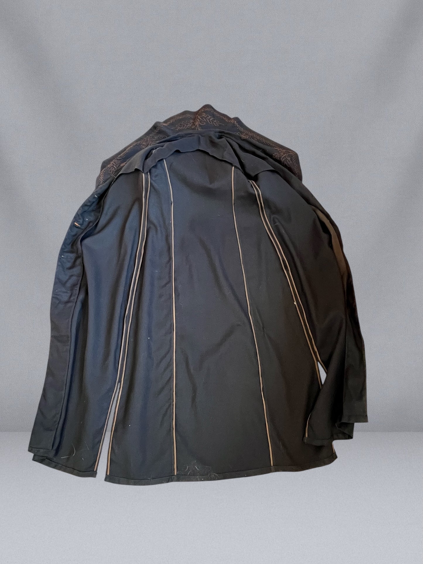 Antique Late 1910s Black Wool Twill Car Coat with Soutache Embroidery, M - M/L