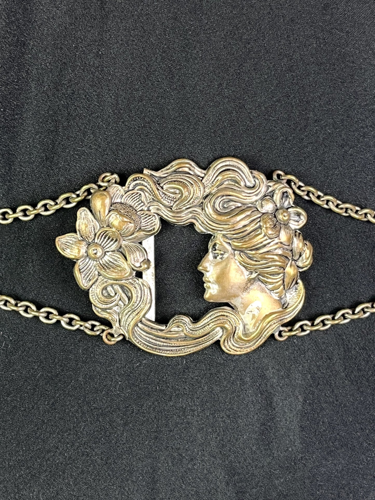 Edwardian Art Nouveau Brass Goddess Dress Belt, c. 1900–1915