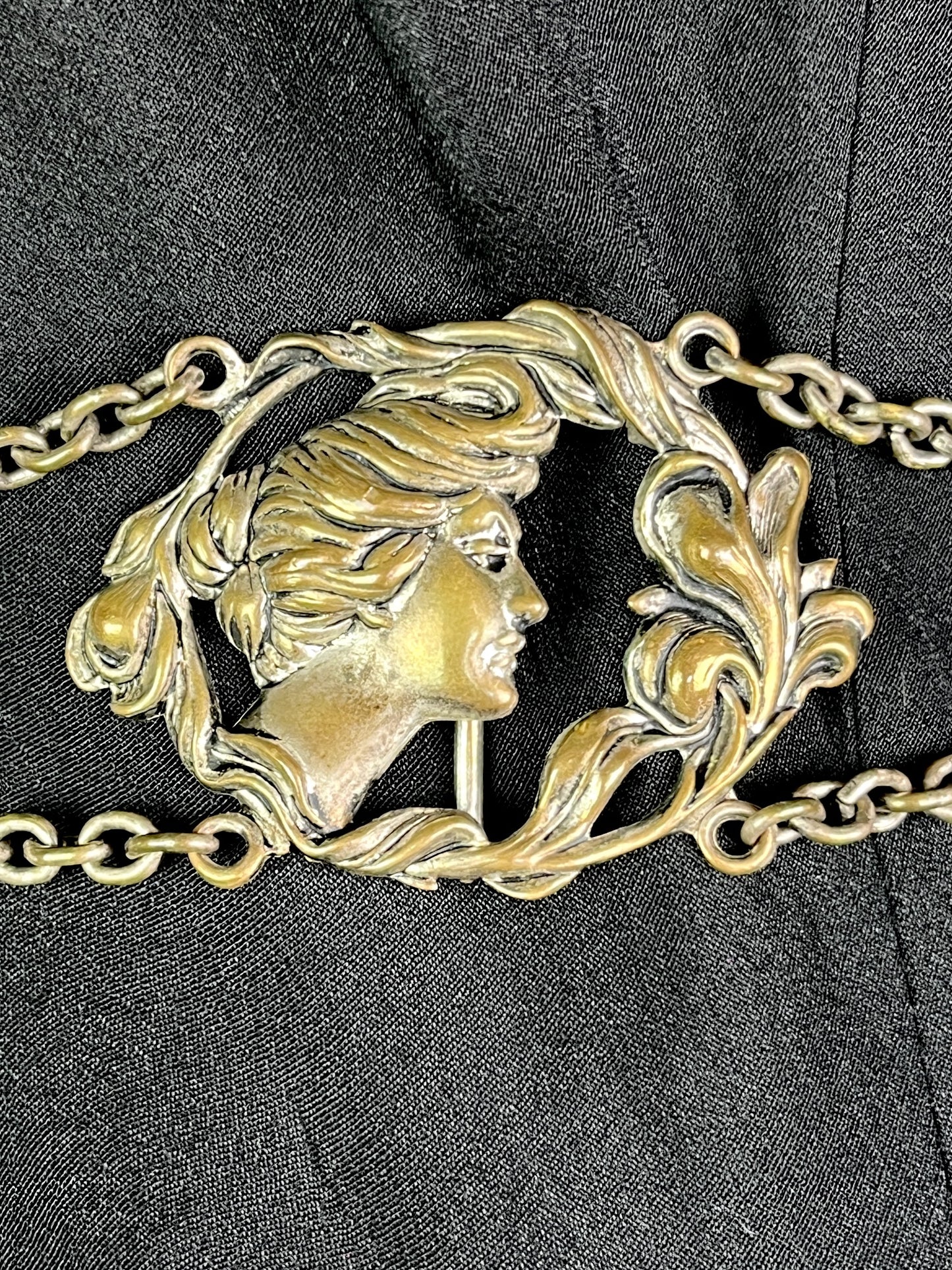 Edwardian Art Nouveau Brass Goddess Dress Belt, c. 1900–1915