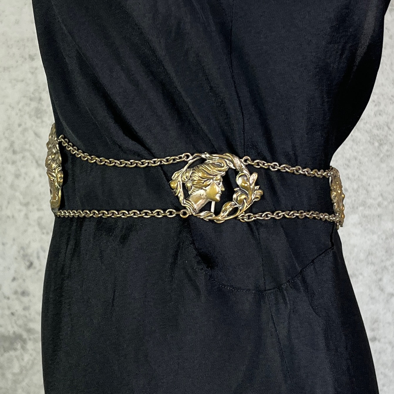Edwardian Art Nouveau Brass Goddess Dress Belt, c. 1900–1915