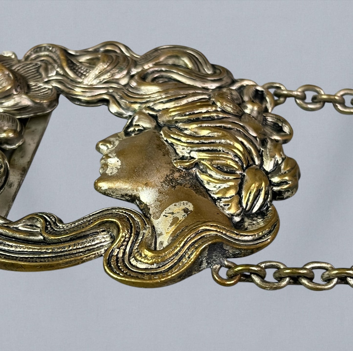 Edwardian Art Nouveau Brass Goddess Dress Belt, c. 1900–1915
