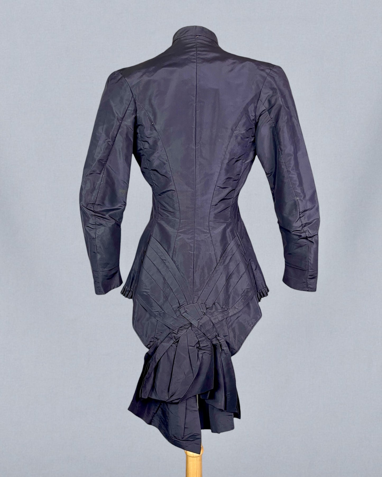 Antique Late 1880s Bustle-Era Purple Silk Taffeta Bodice Jacket with Sculptural Bow Back, XS