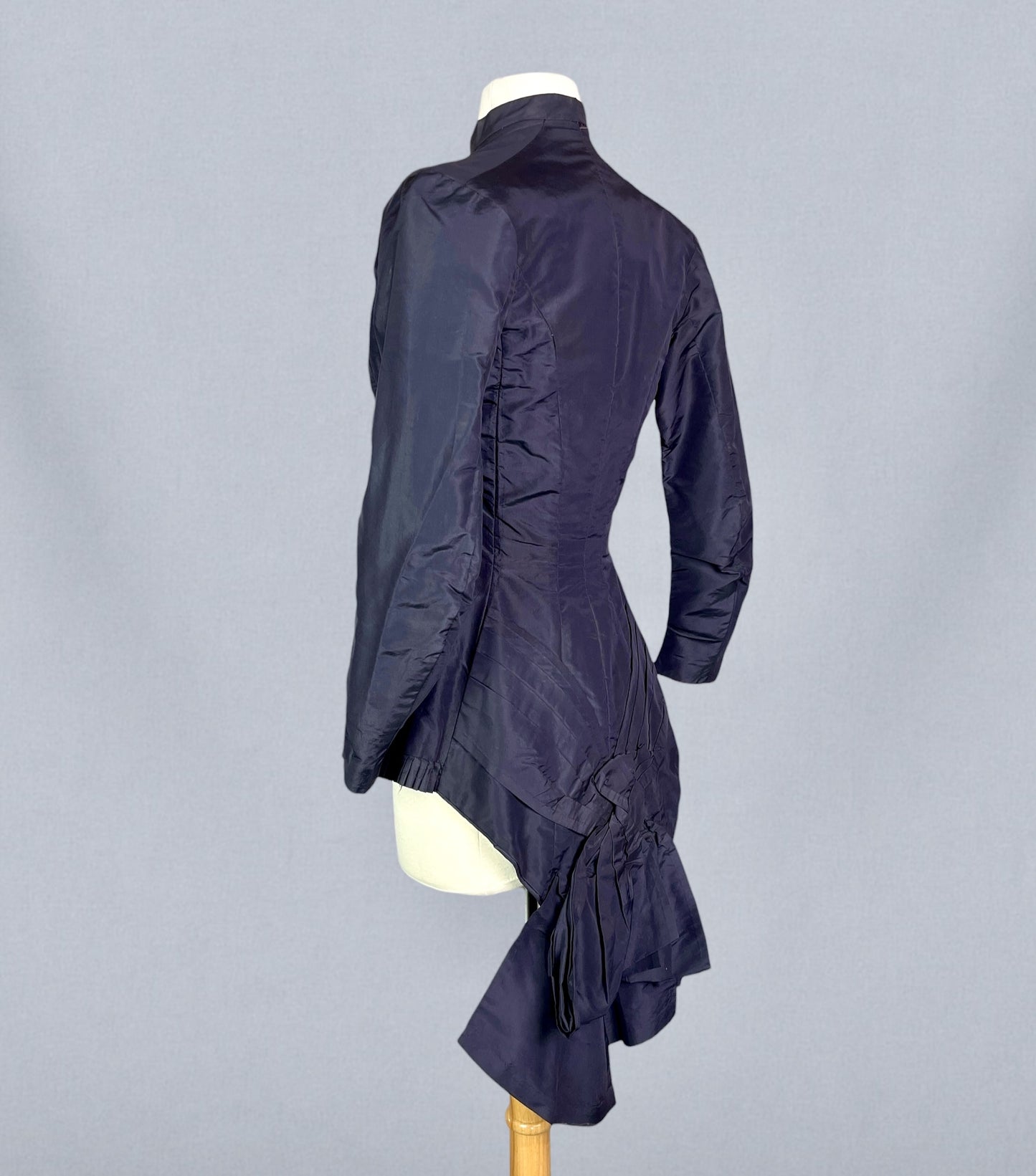 Antique Late 1880s Bustle-Era Purple Silk Taffeta Bodice Jacket with Sculptural Bow Back, XS