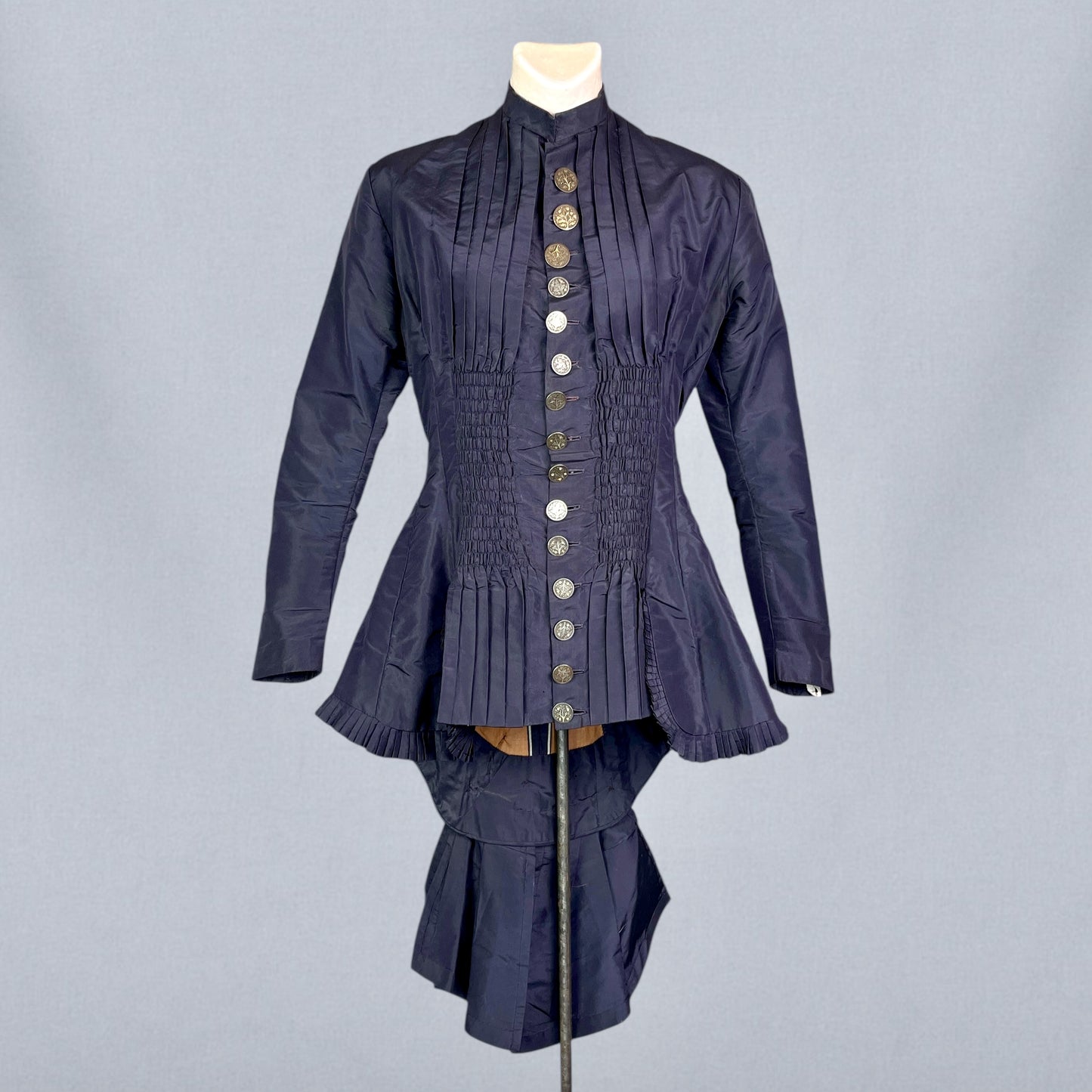 Antique Late 1880s Bustle-Era Purple Silk Taffeta Bodice Jacket with Sculptural Bow Back, XS