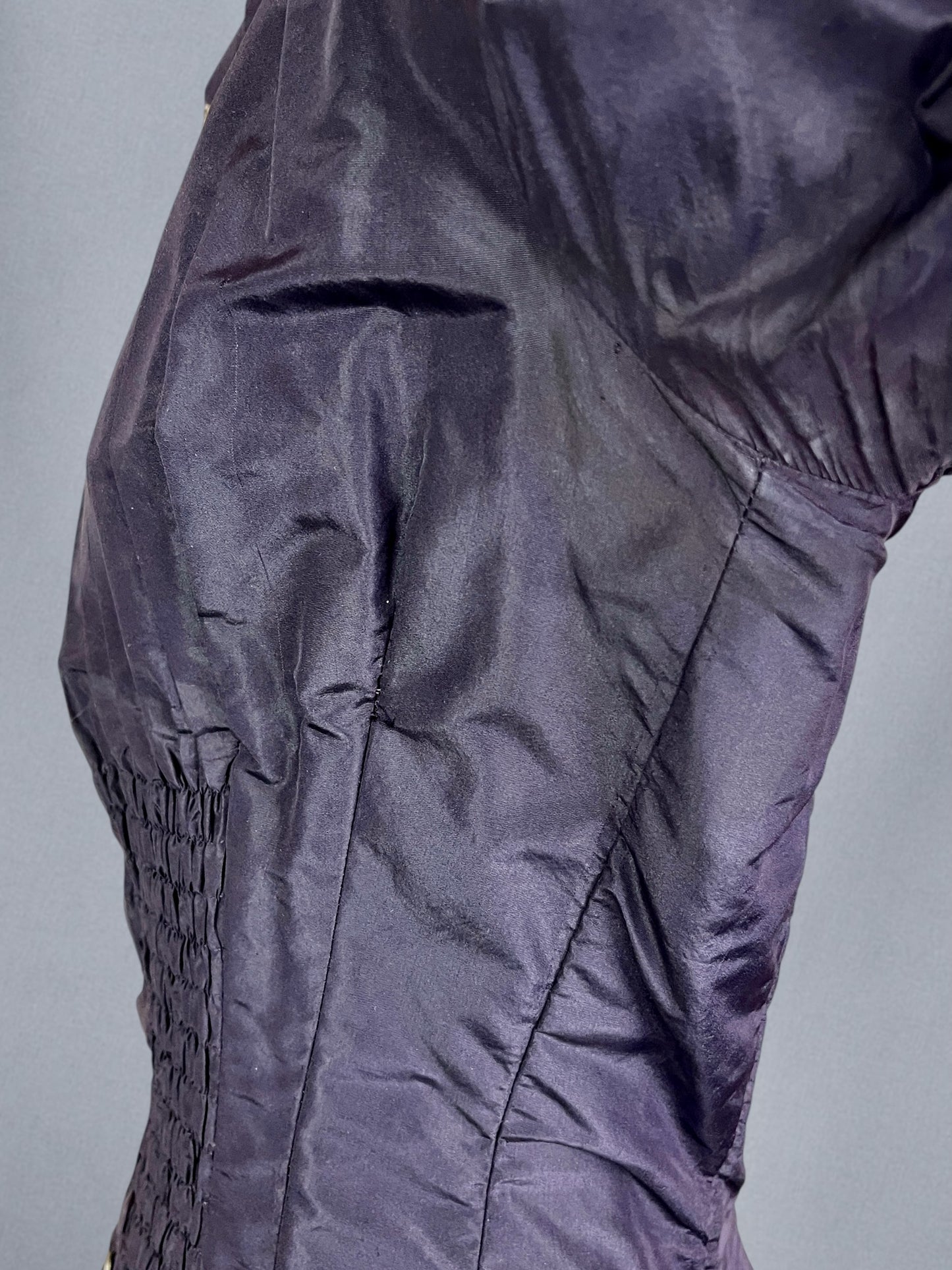 Antique Late 1880s Bustle-Era Purple Silk Taffeta Bodice Jacket with Sculptural Bow Back, XS