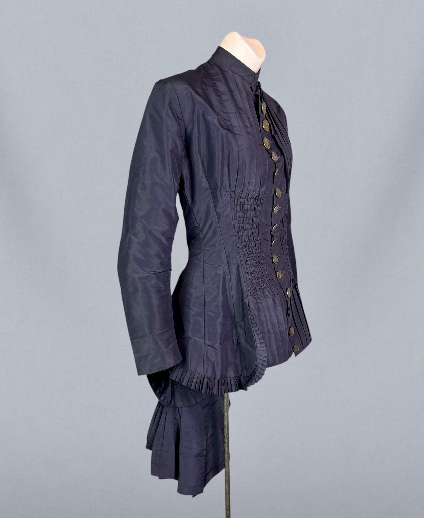 Antique Late 1880s Bustle-Era Purple Silk Taffeta Bodice Jacket with Sculptural Bow Back, XS
