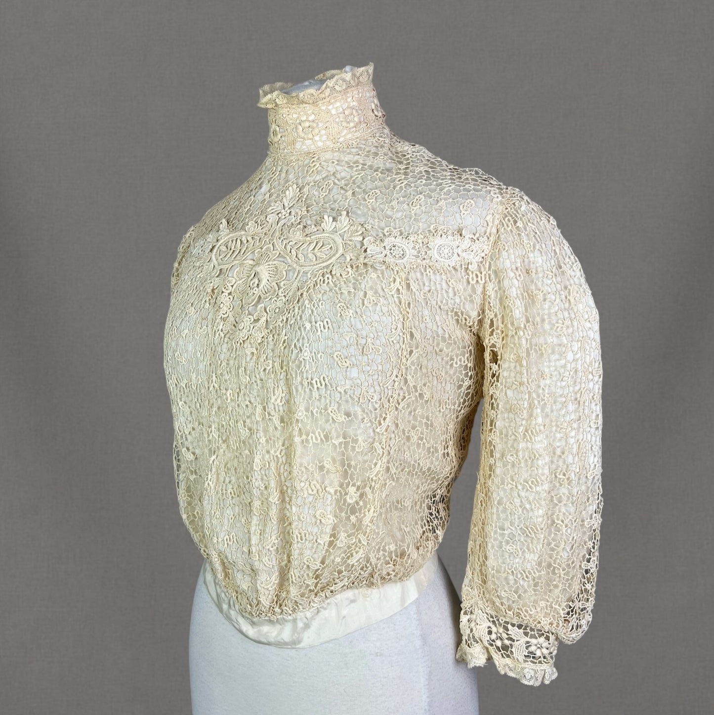 Antique c.1900 Cream Lace & Silk Bodice Blouse, Medium