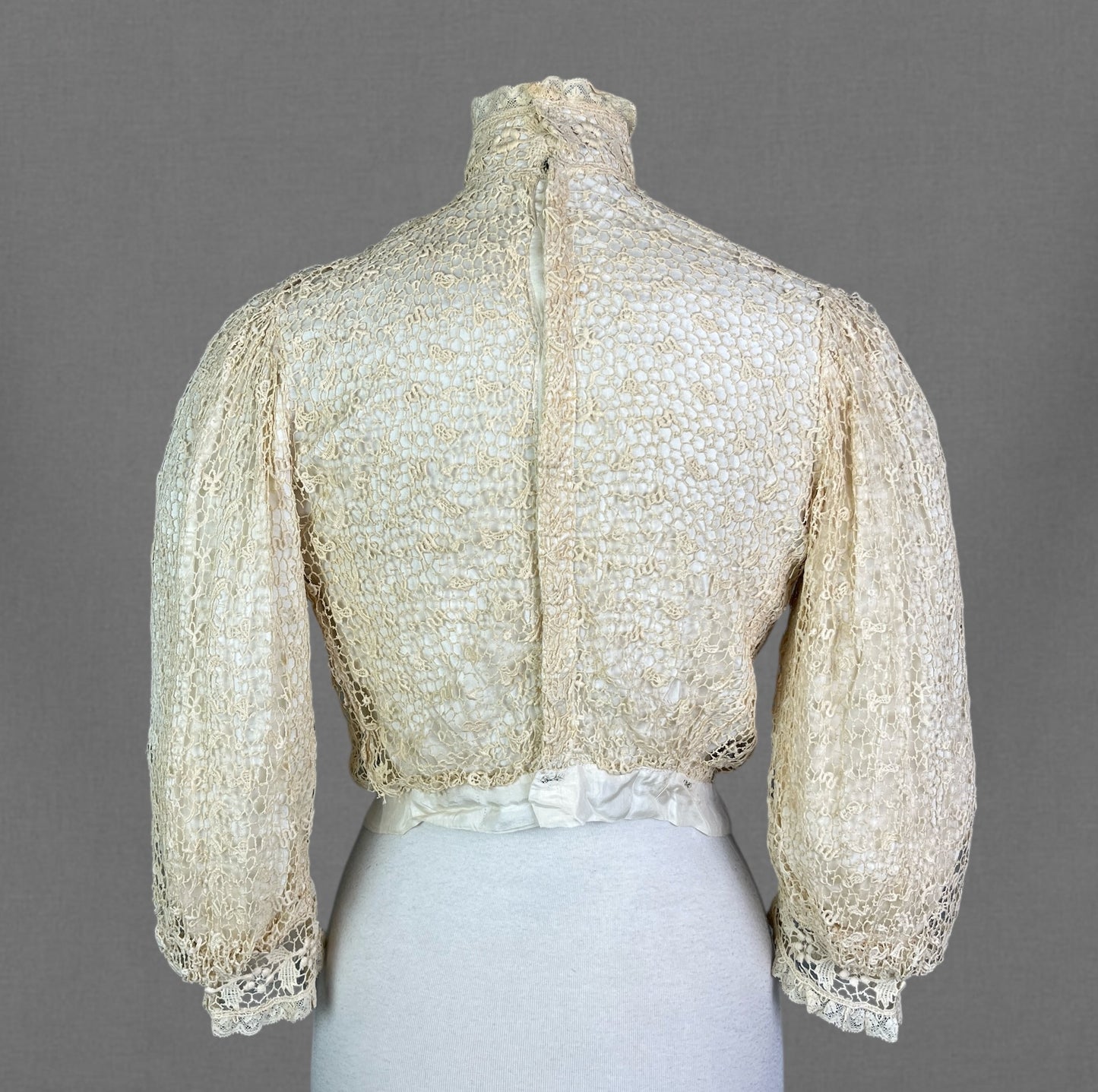 Antique c.1900 Cream Lace & Silk Bodice Blouse, Medium