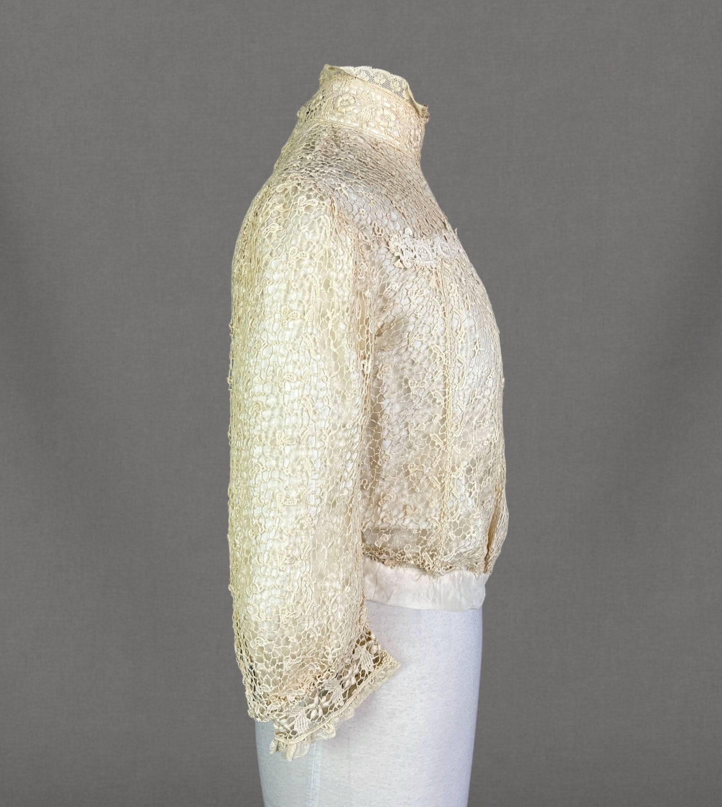 Antique c.1900 Cream Lace & Silk Bodice Blouse, Medium