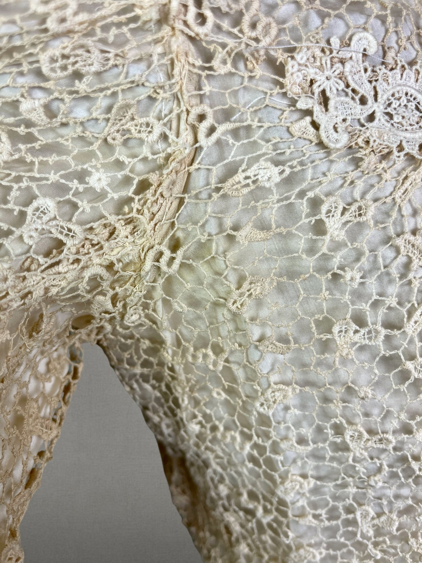 Antique c.1900 Cream Lace & Silk Bodice Blouse, Medium