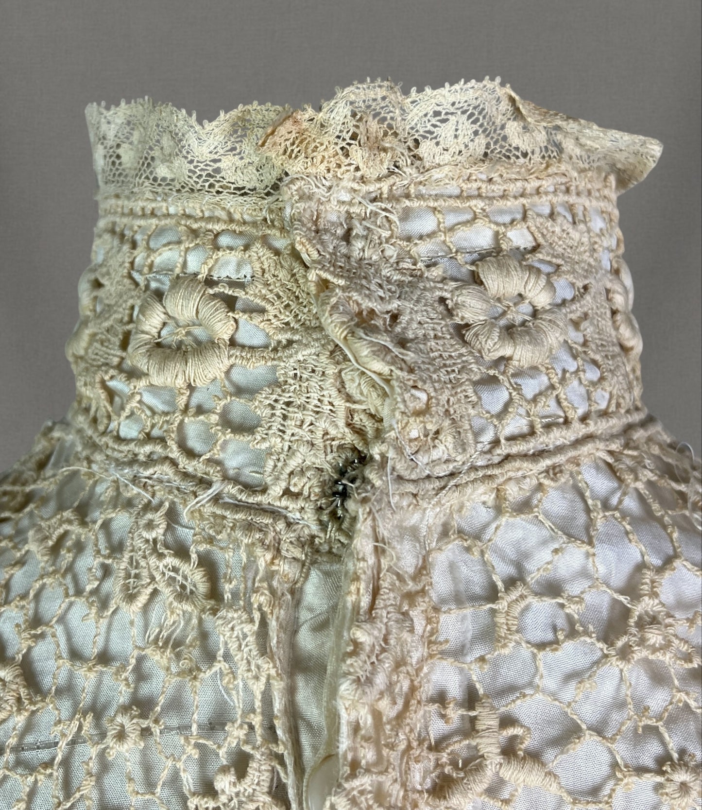 Antique c.1900 Cream Lace & Silk Bodice Blouse, Medium