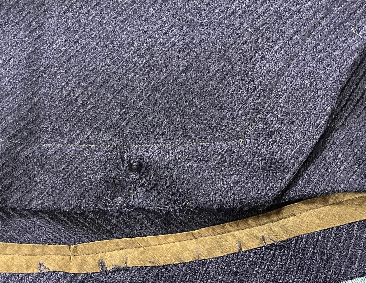 Antique 1910s Blue Wool Walking Suit with Plush Trim & Covered Buttons, Edwardian Two-Piece, XS - S