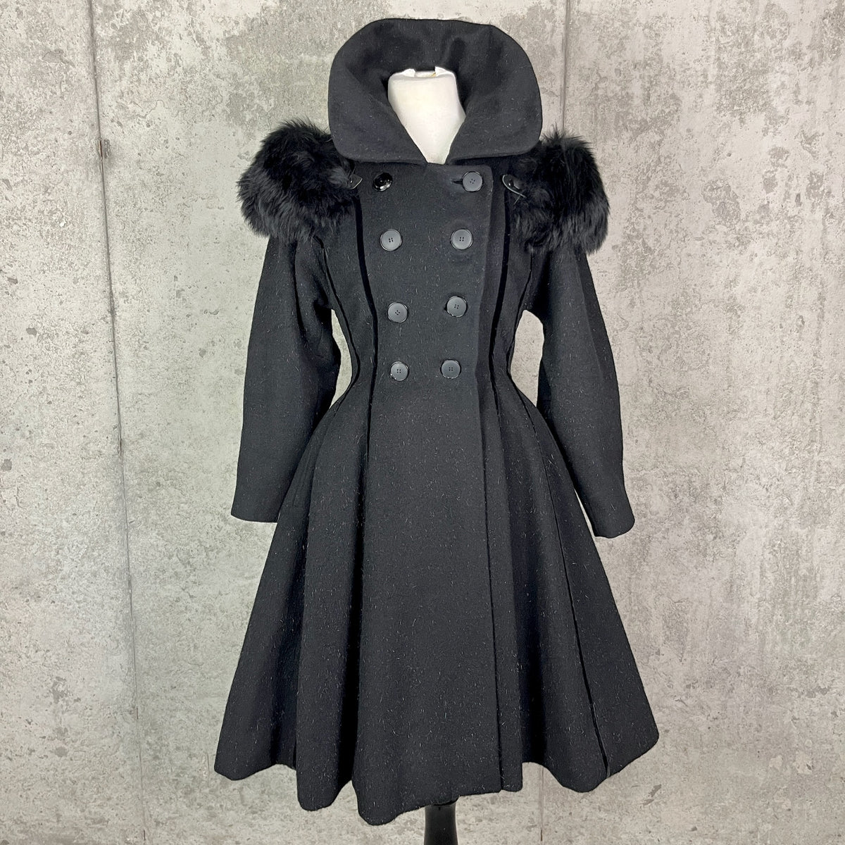 Vintage 1950s Lilli Ann Black Eyelash Wool Velvet Princess Coat