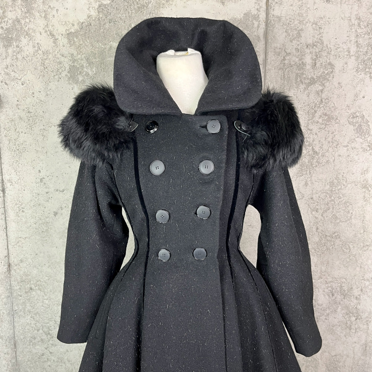 Vintage 1950s Lilli Ann Black Eyelash Wool Velvet Princess Coat
