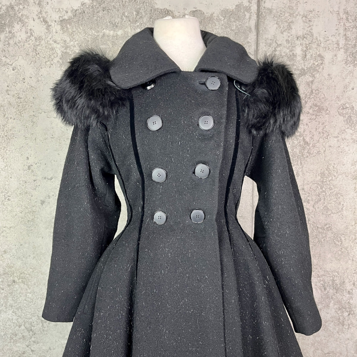 Vintage 1950s Lilli Ann Black Eyelash Wool Velvet Princess Coat