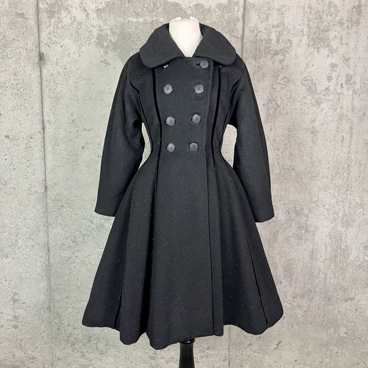 Vintage 1950s Lilli Ann Black Eyelash Wool Velvet Princess Coat