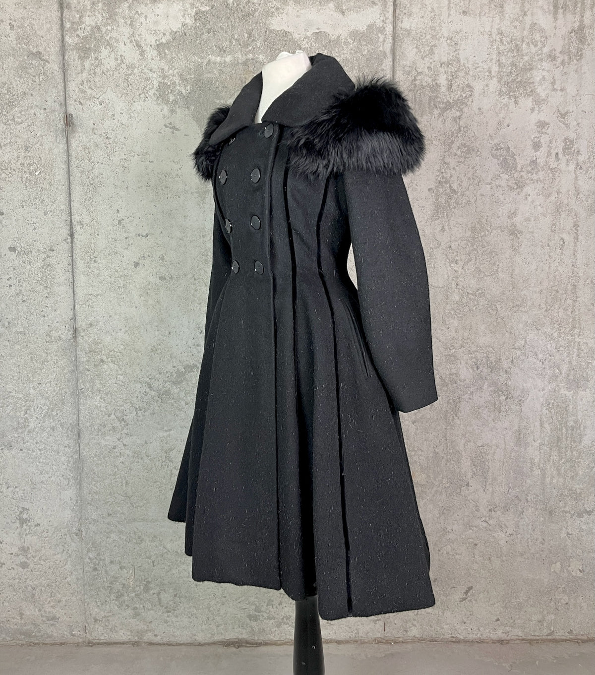 Vintage 1950s Lilli Ann Black Eyelash Wool Velvet Princess Coat
