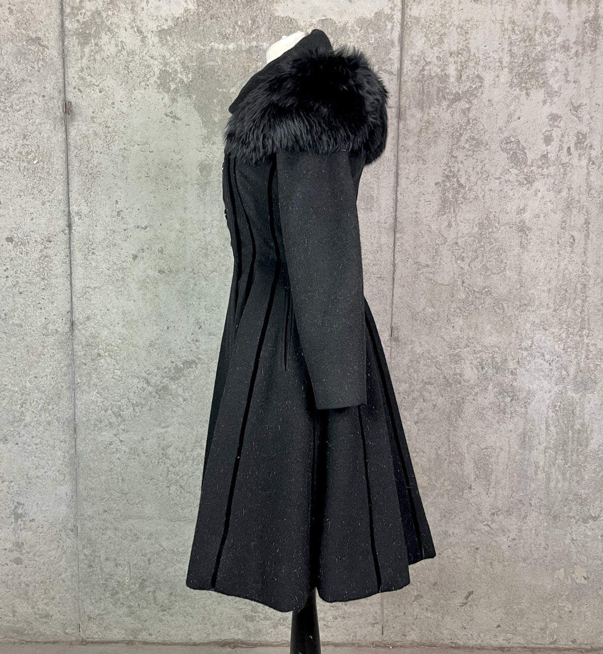 Vintage 1950s Lilli Ann Black Eyelash Wool Velvet Princess Coat
