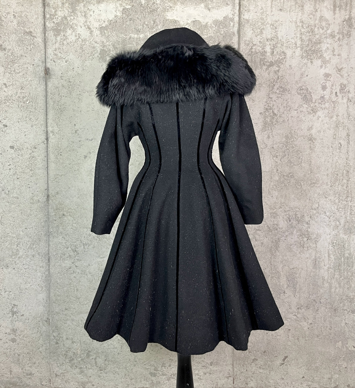 Vintage 1950s Lilli Ann Black Eyelash Wool Velvet Princess Coat
