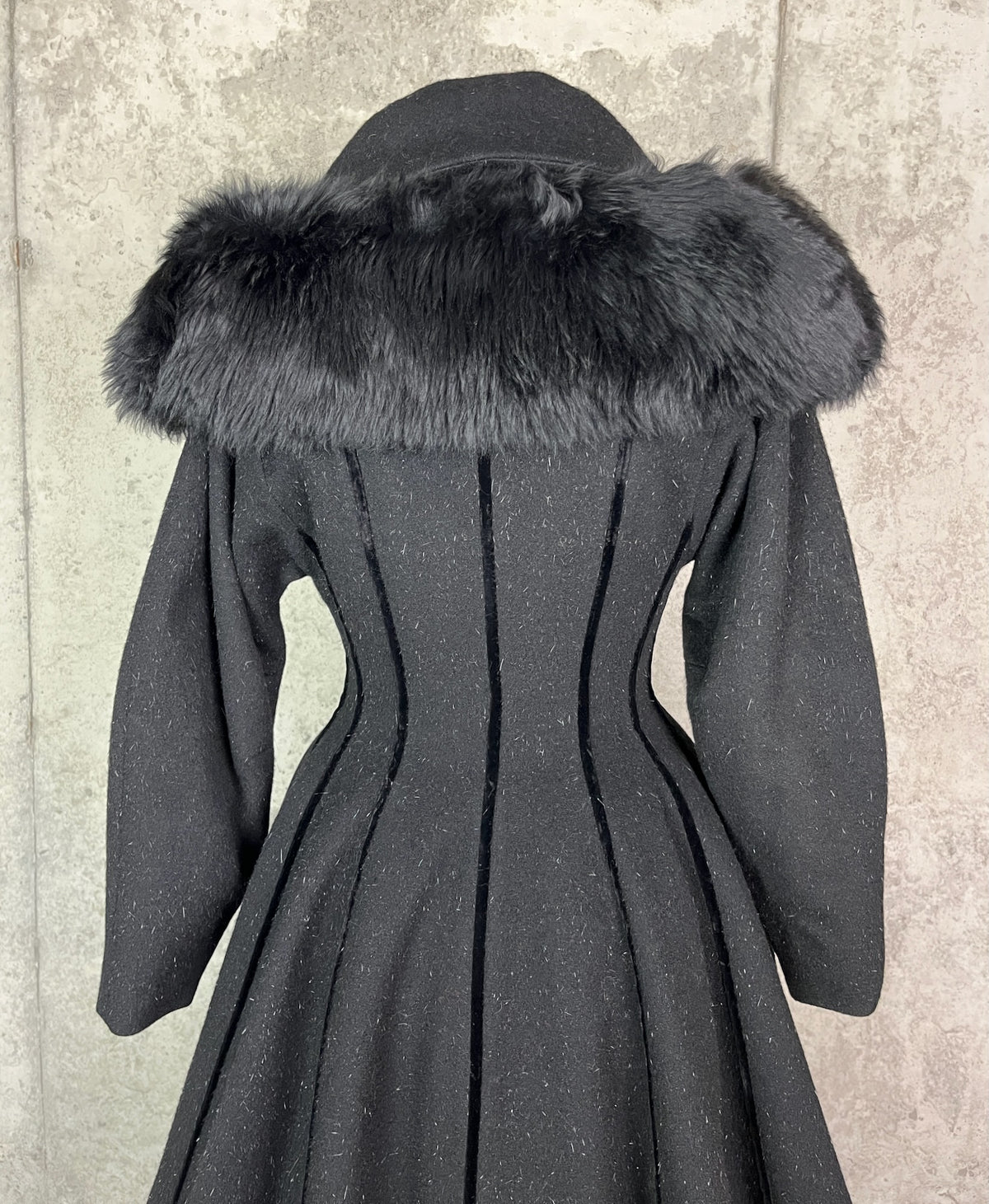 Vintage 1950s Lilli Ann Black Eyelash Wool Velvet Princess Coat