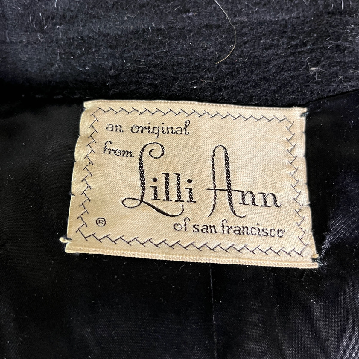 Vintage 1950s Lilli Ann Black Eyelash Wool Velvet Princess Coat