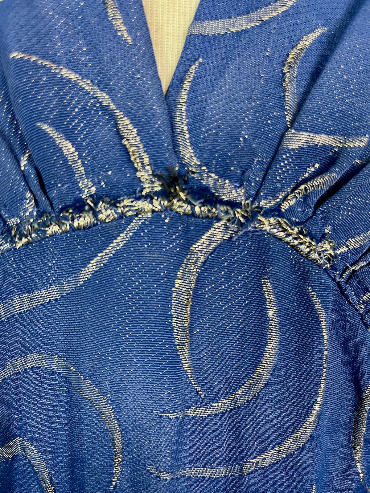 Vintage 1930s Blue & Silver Lamé Evening Gown with Art Deco Clasp Belt