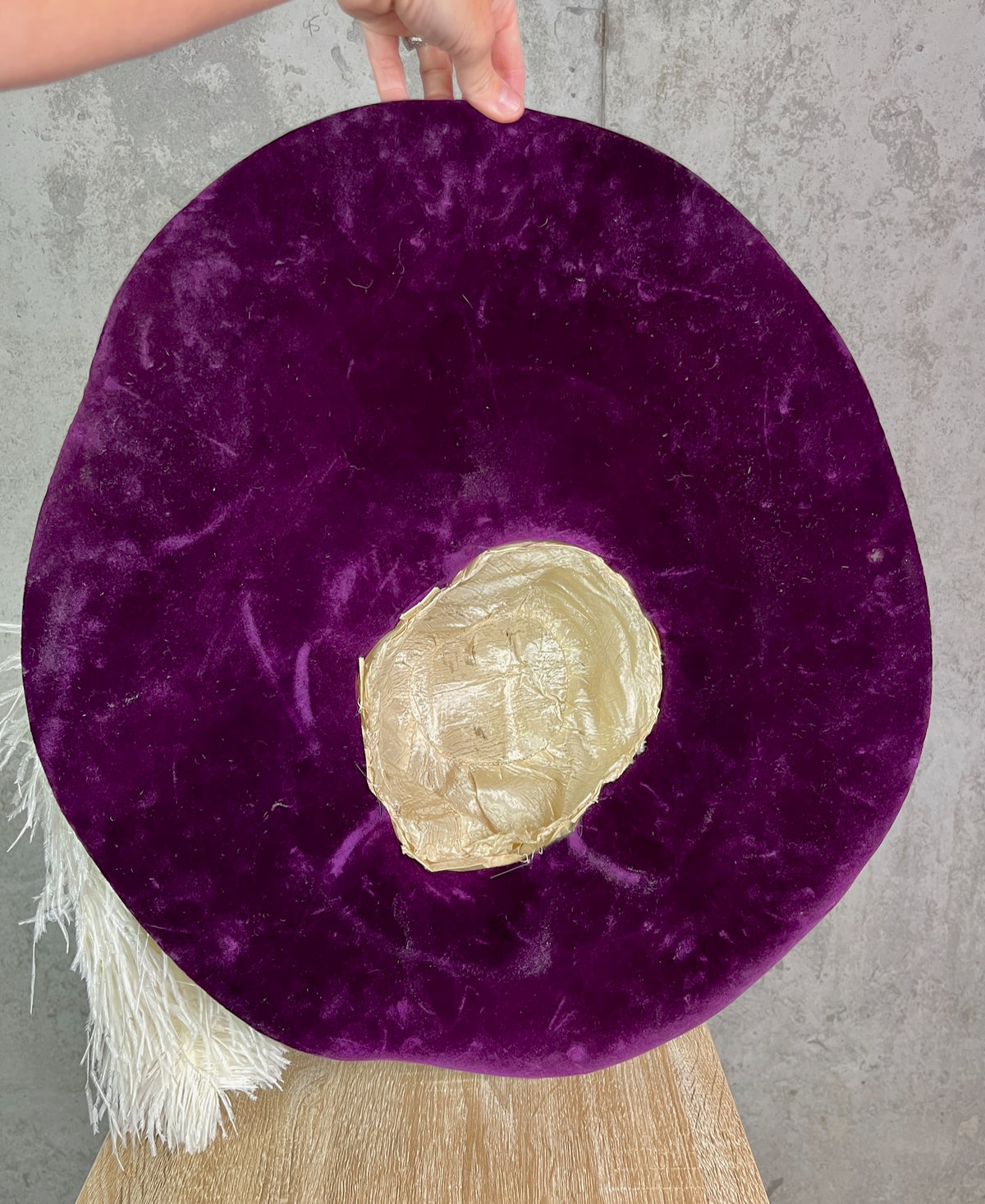 Antique 1910s Purple Velvet Extra Wide Brim Picture Hat with Ostrich Feather Plume, Titanic Era Hat
