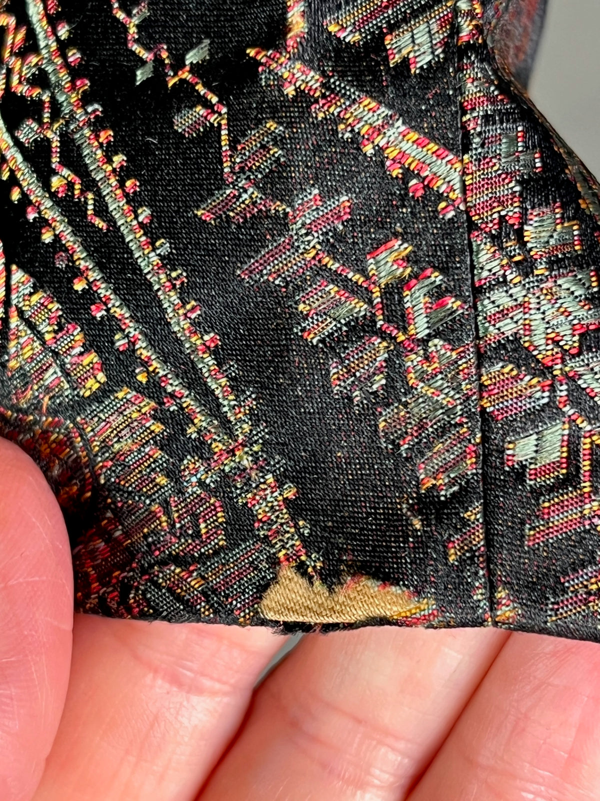 Antique 1890s Victorian Silk Paisley Peplum Bodice Jacket with Green Velvet Collar