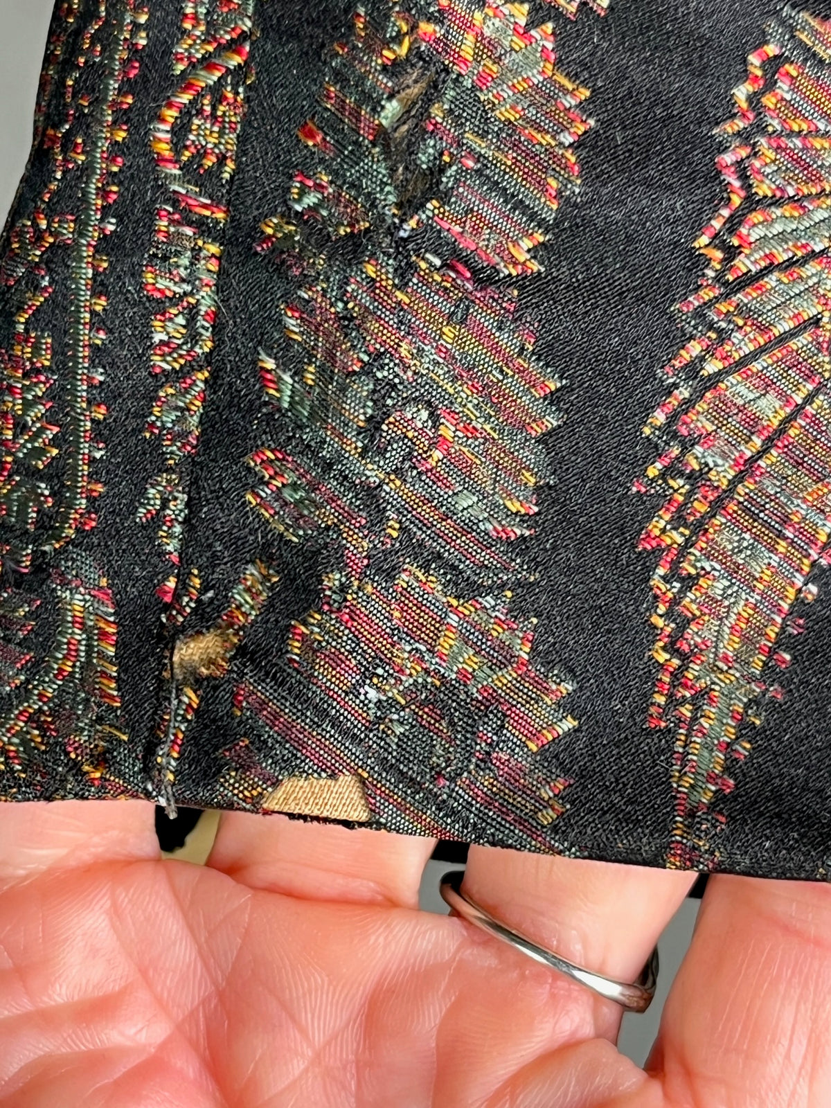 Antique 1890s Victorian Silk Paisley Peplum Bodice Jacket with Green Velvet Collar