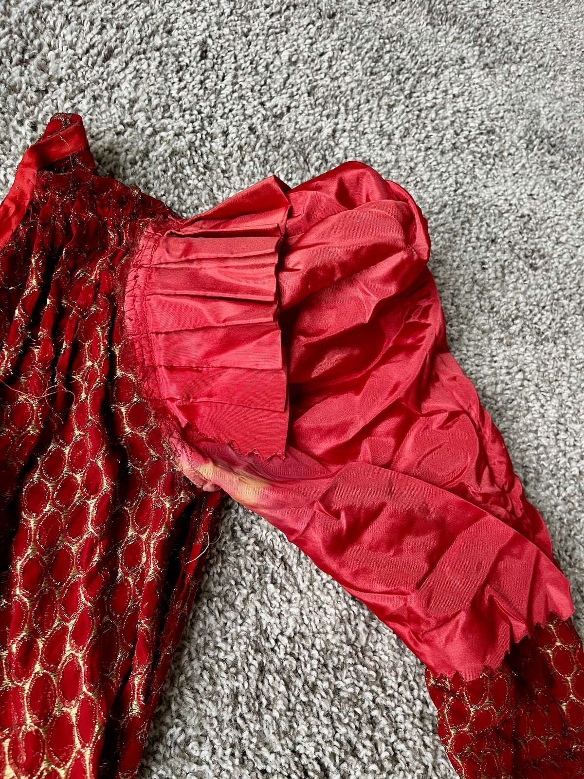 Vintage 1930s Red Silk Gold Lamé Brocade Gown with Leg-of-Mutton Sleeves