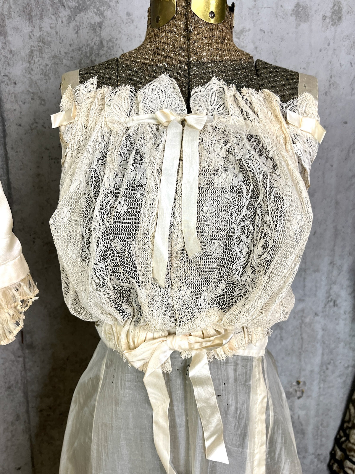 Antique 1900s 1910s Wedding Trousseau – Satin Lace Bridal Dress, Undergarments, Veil, Shoes & Accessories, Historical Heirloom