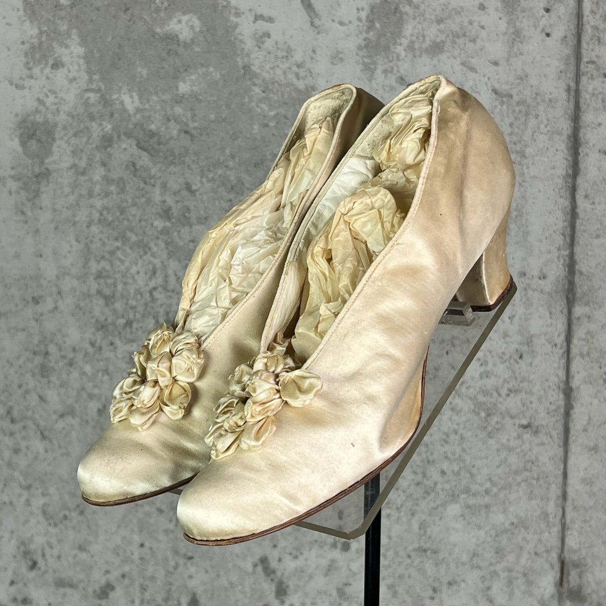 Antique 1900s 1910s Wedding Trousseau – Satin Lace Bridal Dress, Undergarments, Veil, Shoes & Accessories, Historical Heirloom