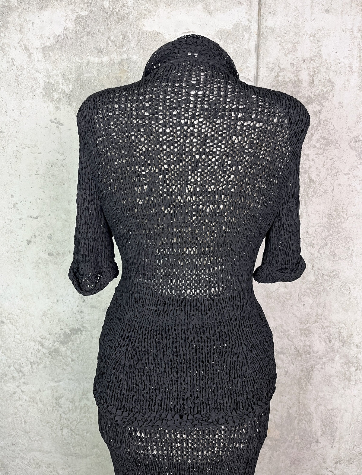 Vintage 1940s Black Ribbon Knit Bombshell Hourglass 2-Piece Dress Set, S/M - M