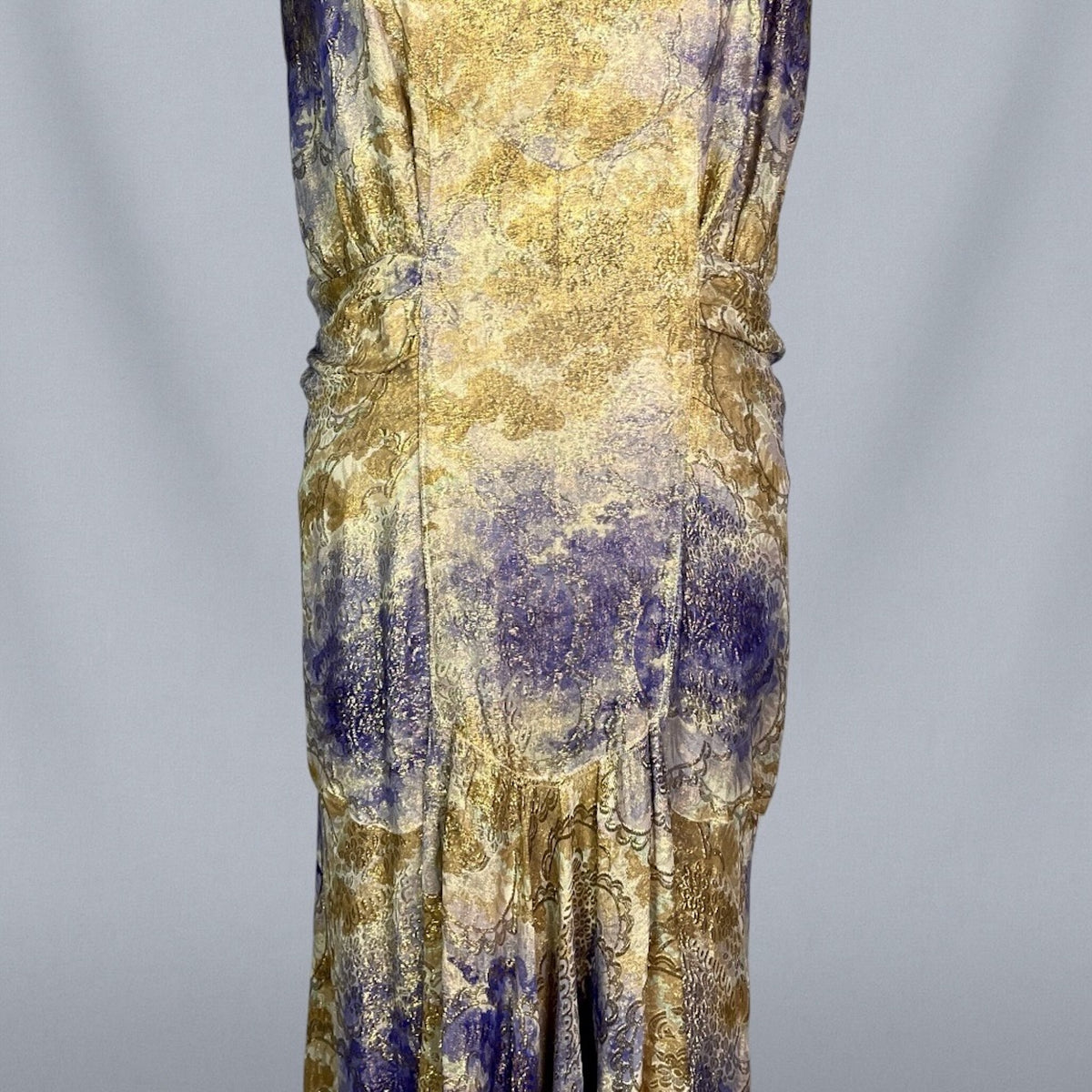 Vintage 1930s Purple & Gold Floral Silk Lamé Evening Dress, Medium