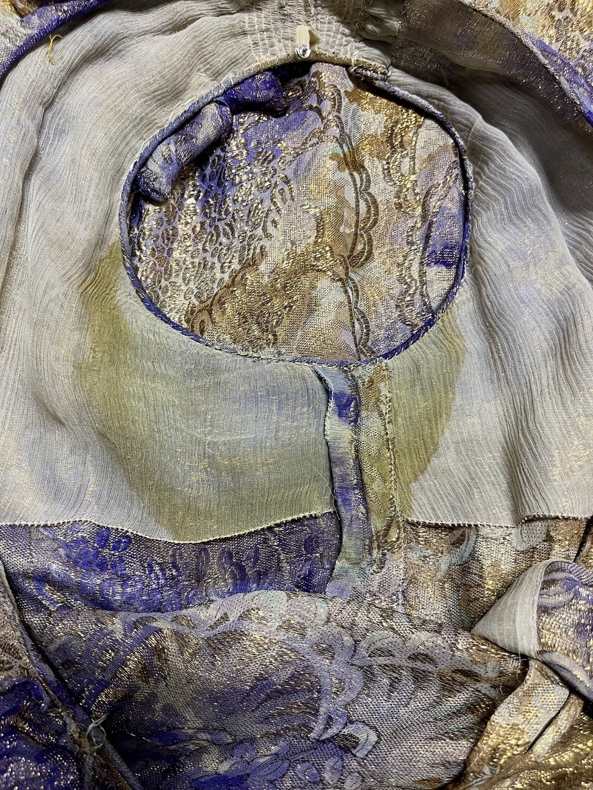 Vintage 1930s Purple & Gold Floral Silk Lamé Evening Dress, Medium