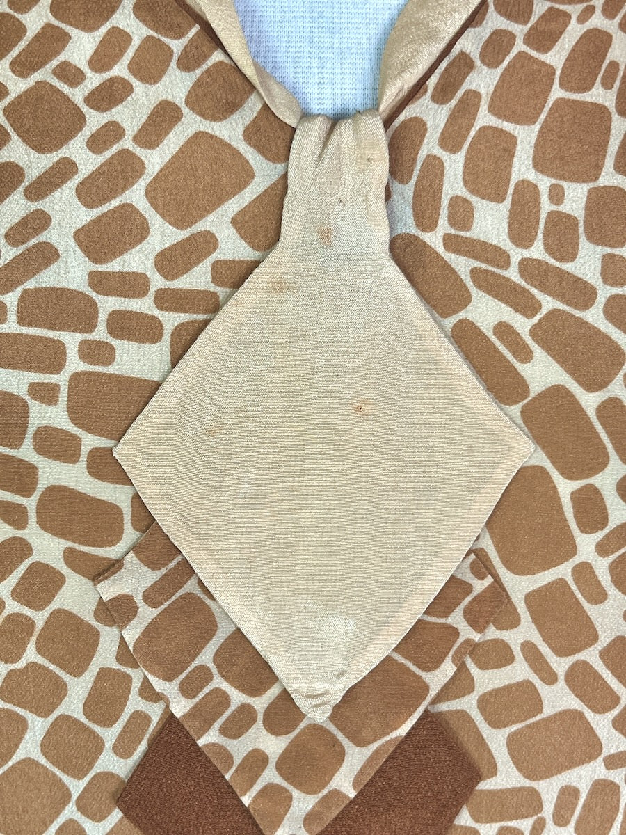 Vintage 1920s Brown & Cream Geometric Print Silk Day Dress, S/M