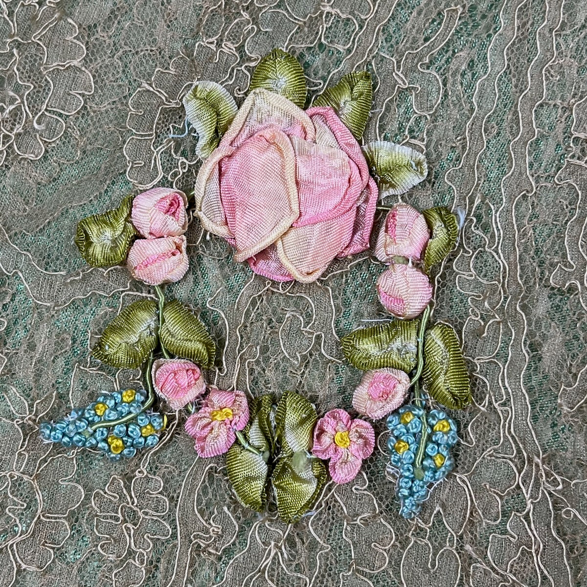 Vintage 1920s Lace Tap Pants with Ribbonwork Roses, Medium