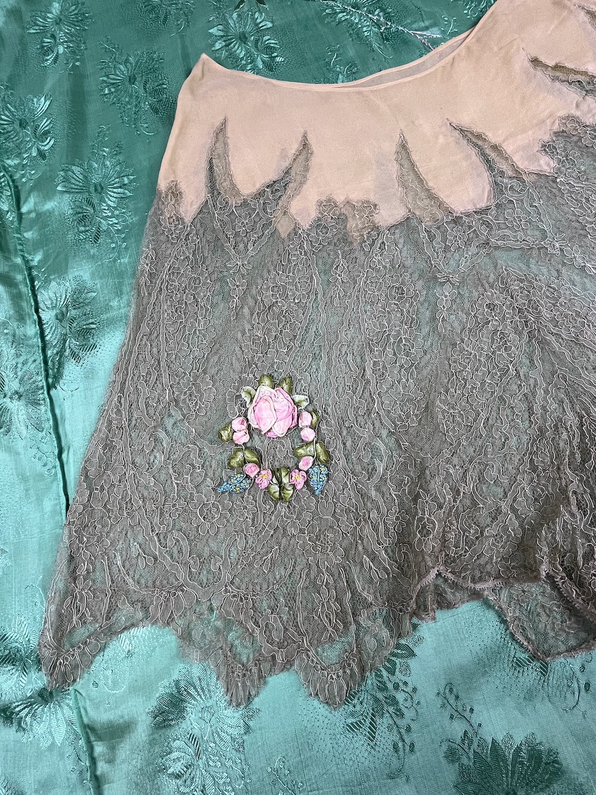 Vintage 1920s Lace Tap Pants with Ribbonwork Roses, Medium