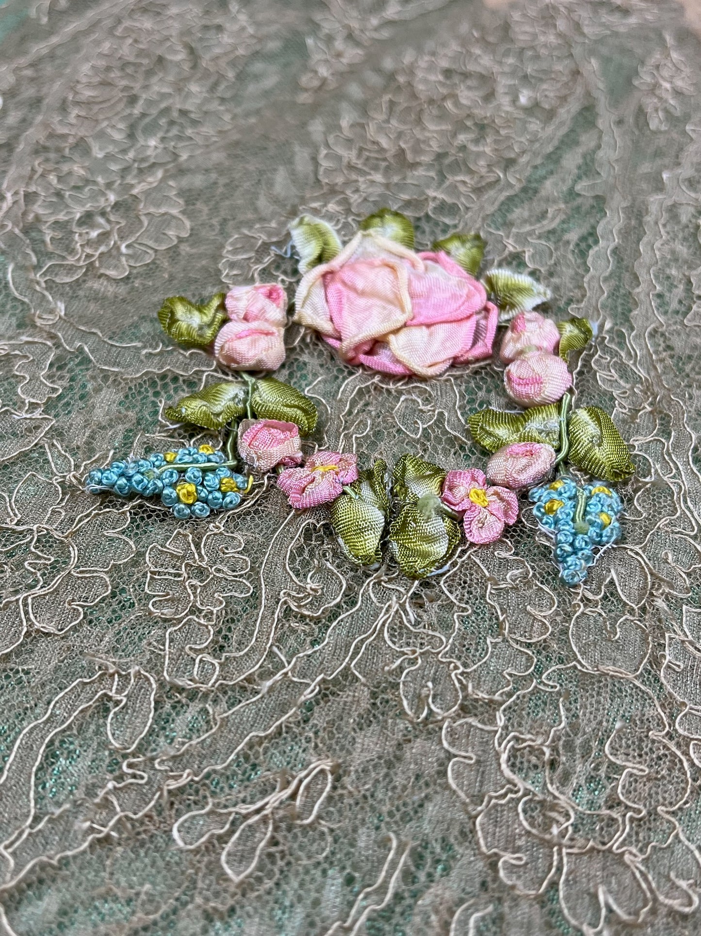 Vintage 1920s Lace Tap Pants with Ribbonwork Roses, Medium