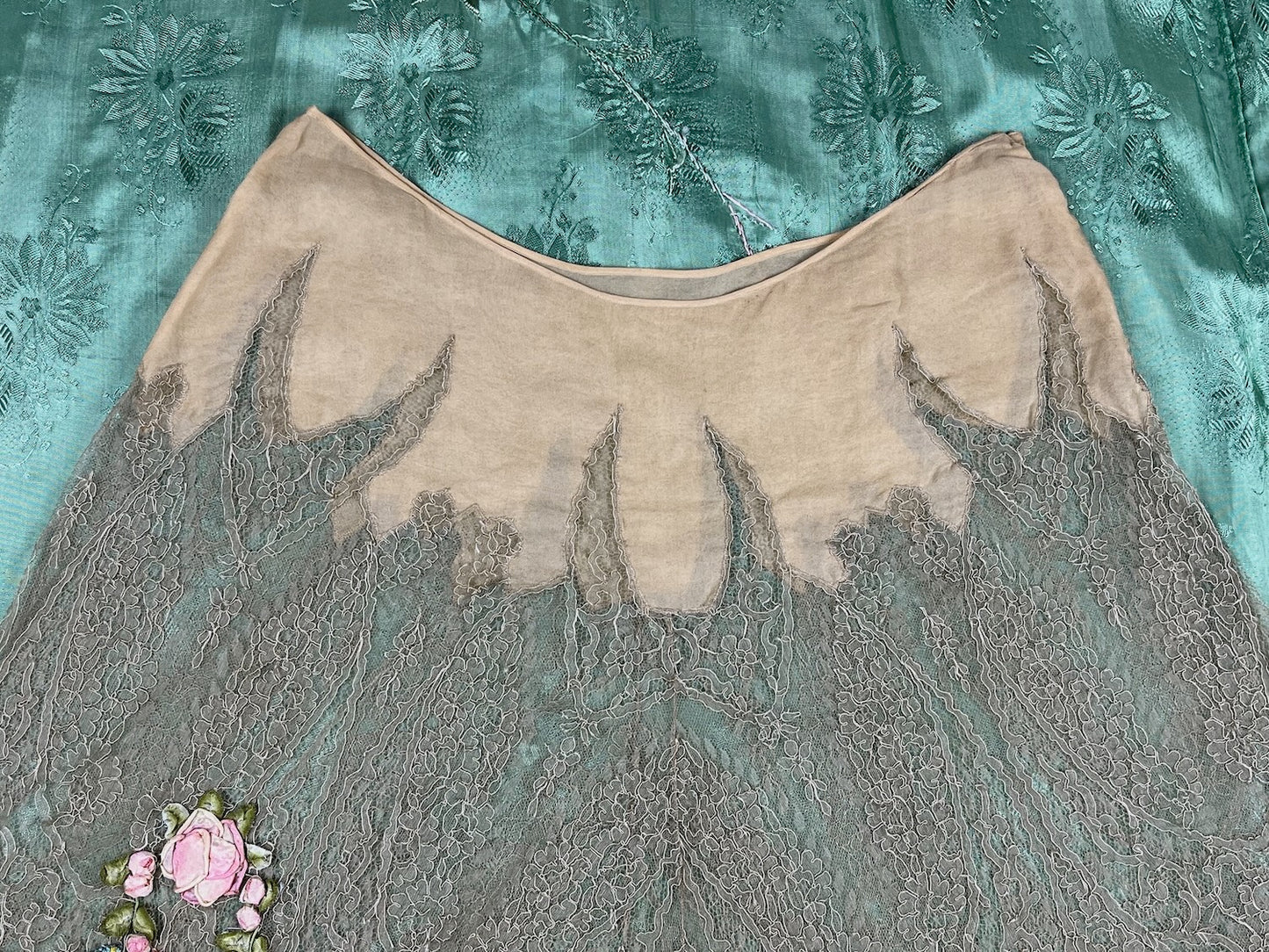 Vintage 1920s Lace Tap Pants with Ribbonwork Roses, Medium