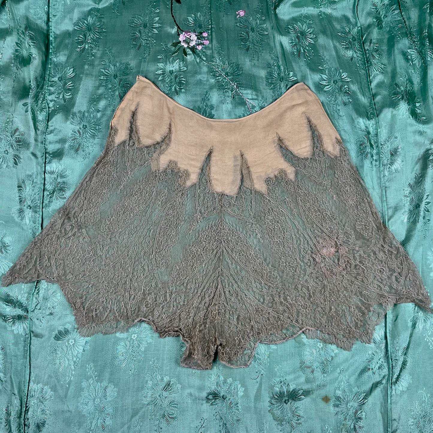 Vintage 1920s Lace Tap Pants with Ribbonwork Roses, Medium