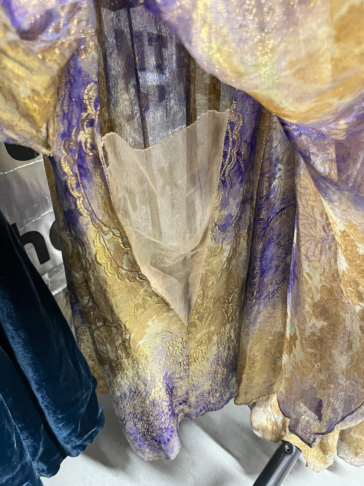 Vintage 1930s Purple & Gold Floral Silk Lamé Evening Dress, Medium