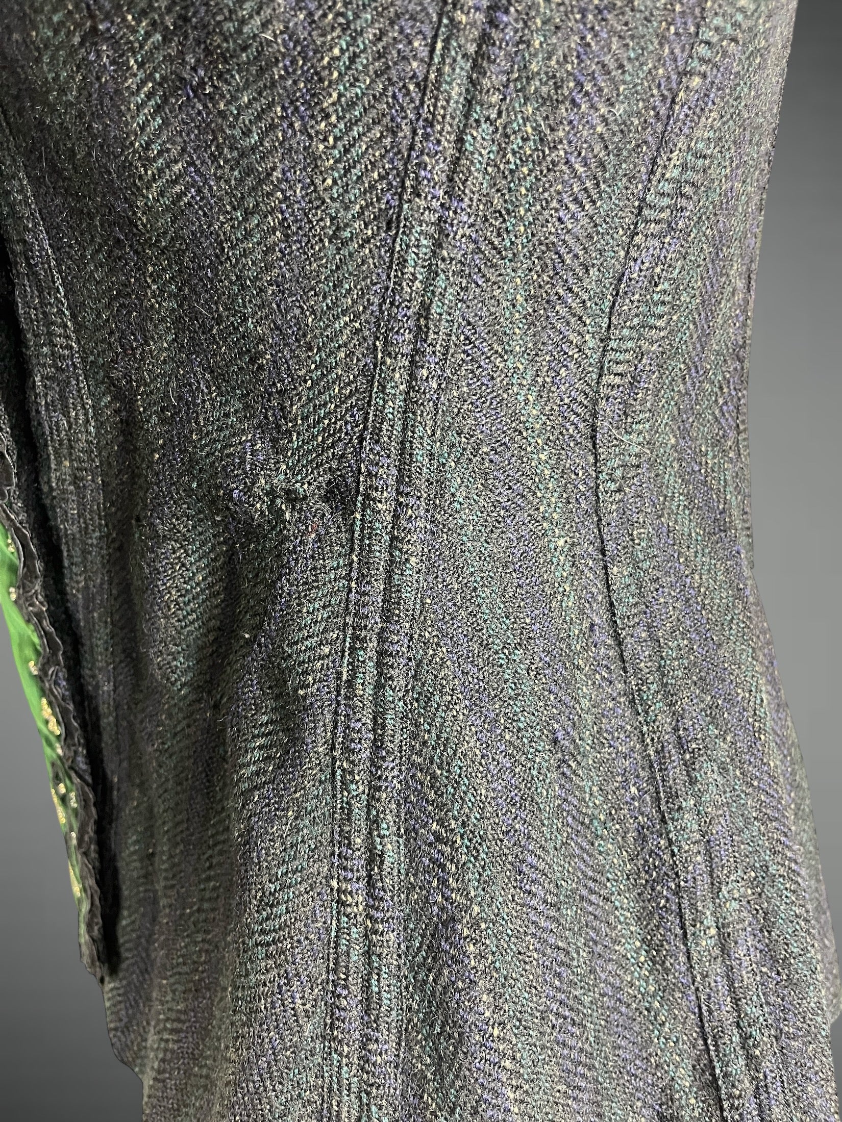 close-up of darn to wool fabric