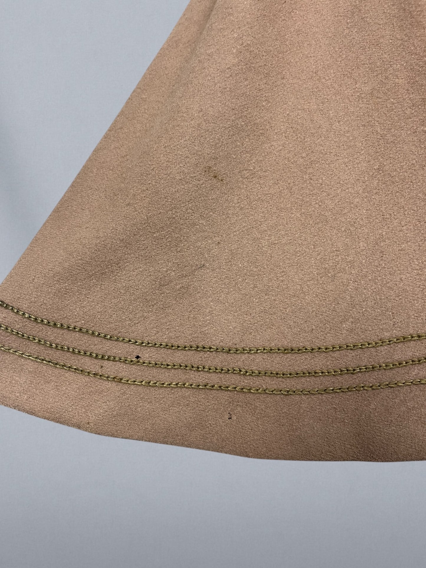 Antique 1920s Taupe Wool Cape Coat with Art Deco Arrow Embroidery, Palmer Garment Chicago