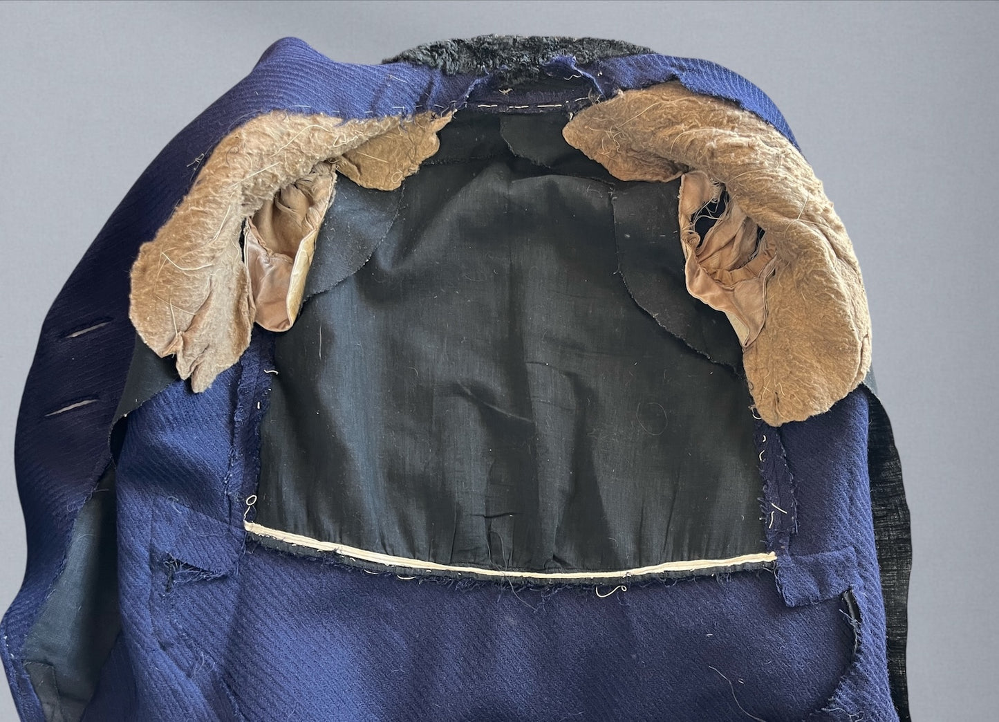 Antique 1910s Blue Wool Walking Suit with Plush Trim & Covered Buttons, Edwardian Two-Piece, XS - S