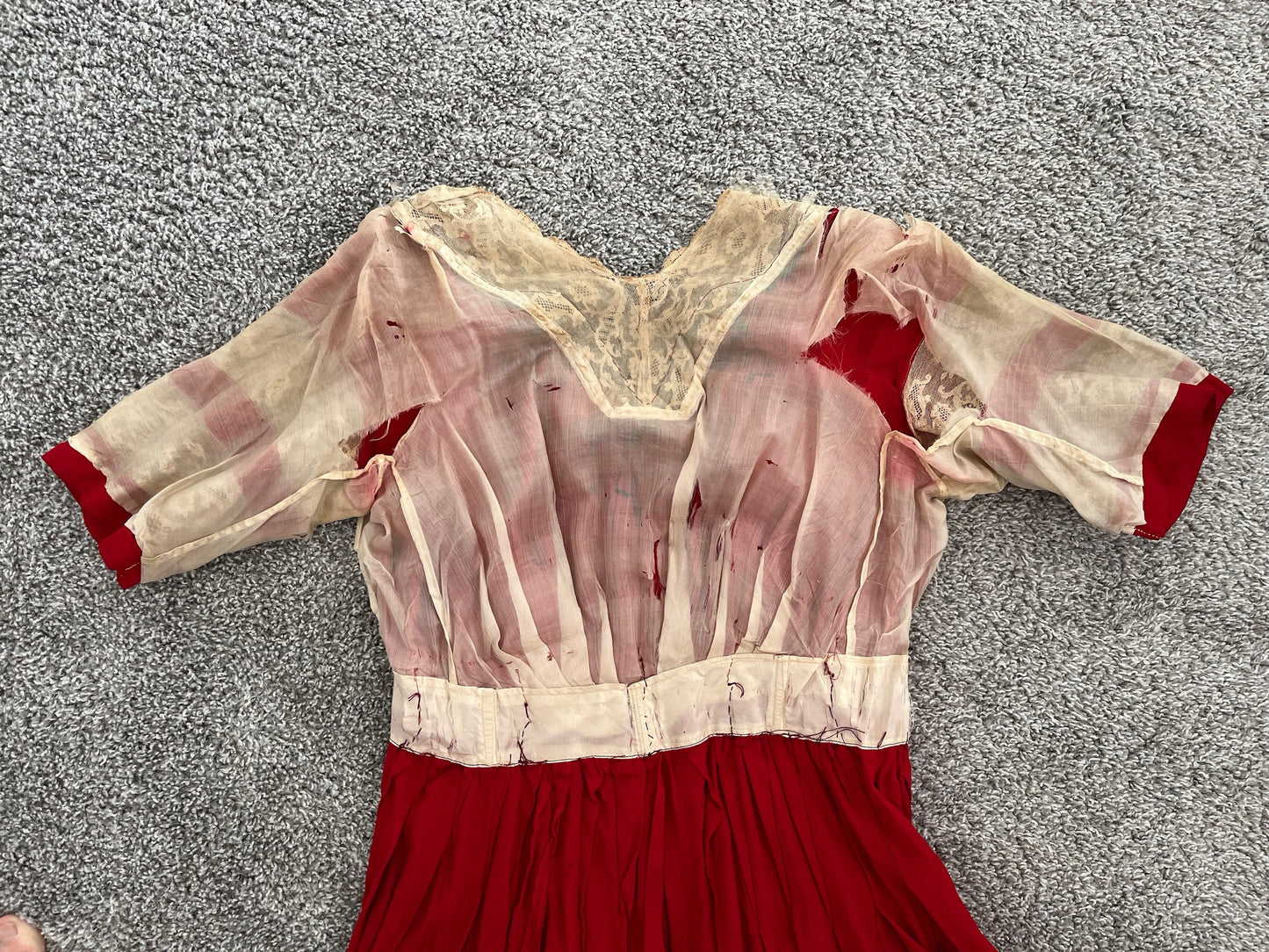Antique Edwardian 1910s Red Silk Lace Dress, XS