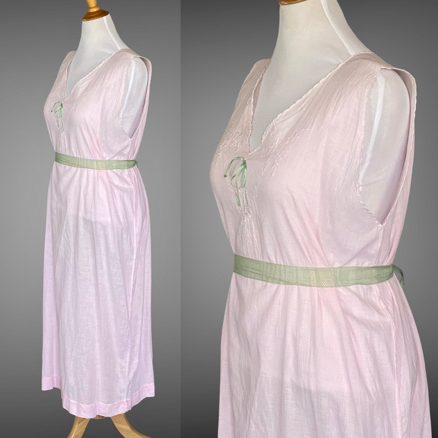 Antique Edwardian 1900s–1910s Pink Cotton Embroidered Nightgown, Large–XL 47" Bust