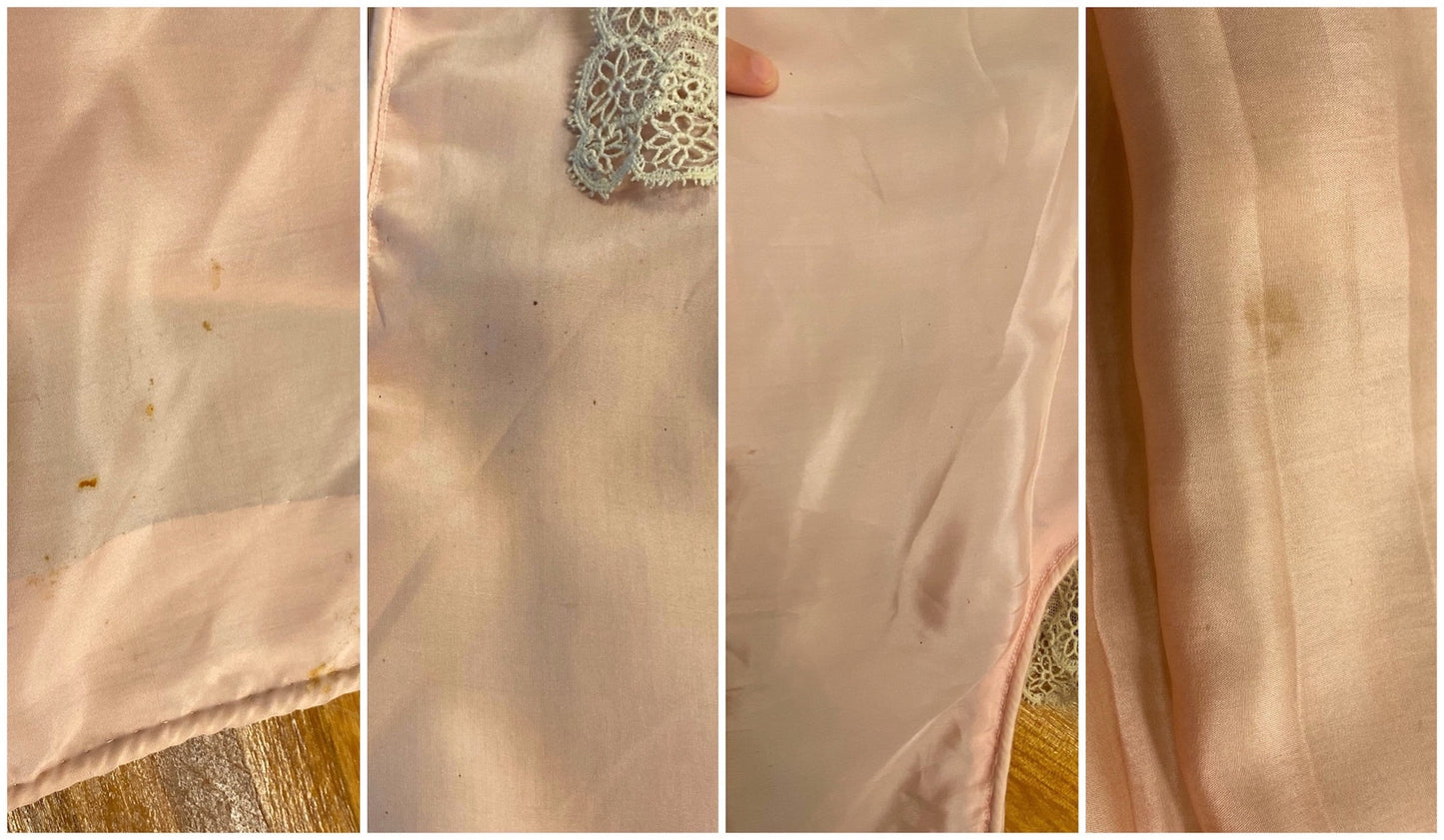 Antique Edwardian 1900s Pink Silk Dress with Lace Trim, Dagger Collar & Bishop Sleeves, XS